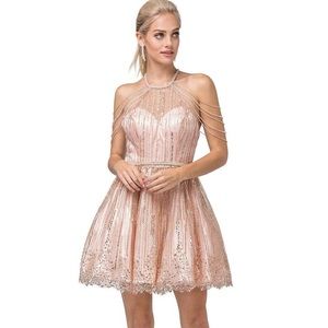 Dancing Queen Embellished Halter Neck A-Line Dress